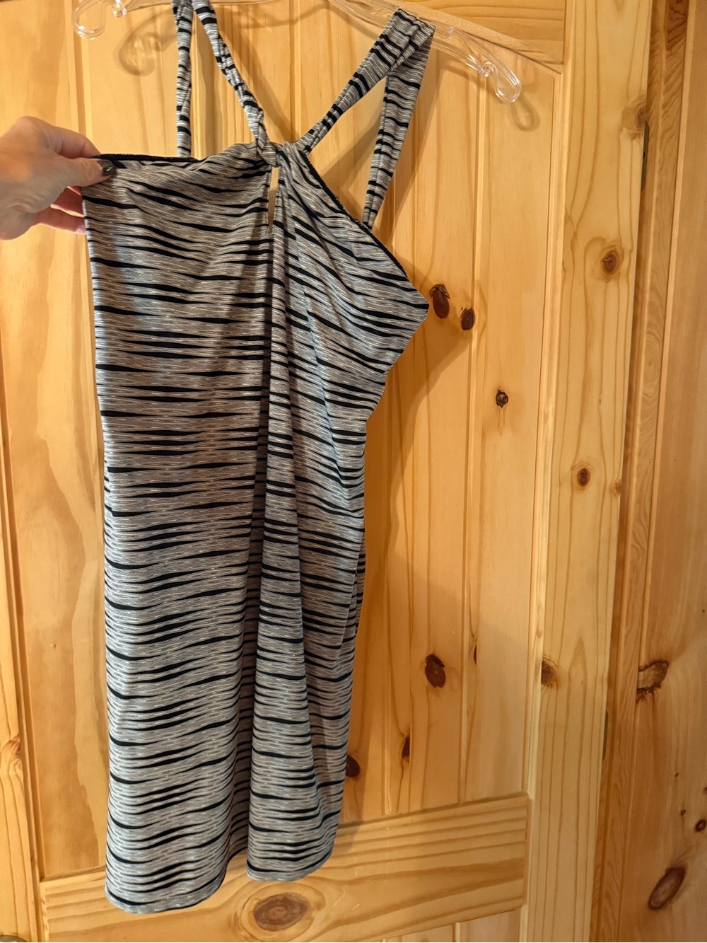 Athleta Black & Gray Striped Halter Mini Dress